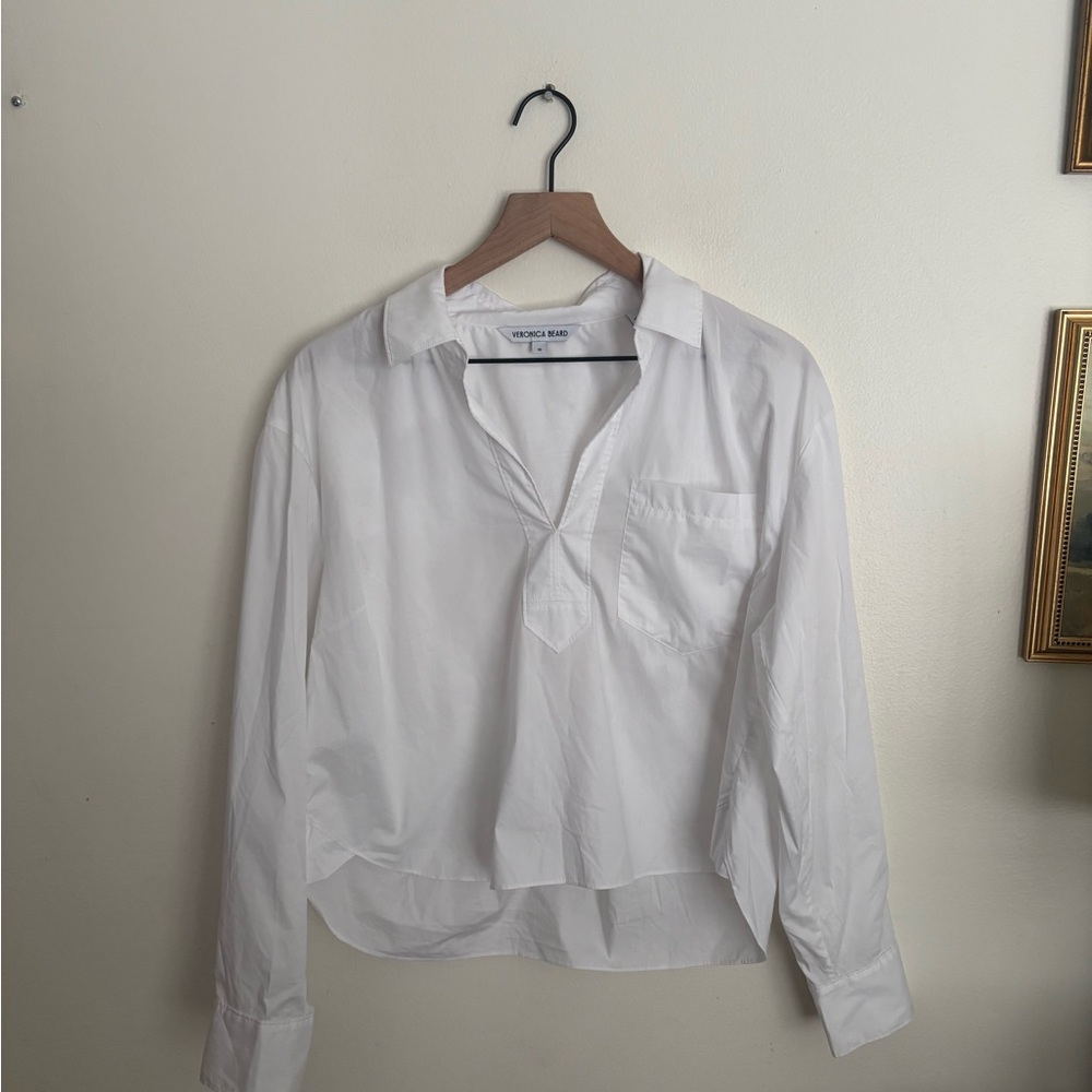 Veronica Beard Khai Stretch Cotton White Casual Long Sleeve Woven Top Womens 10
